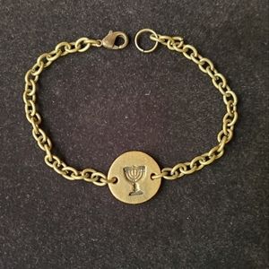 Bronze Menorah link bracelet unisex Handmade One of a Kind